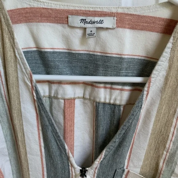 Madewell V-Neck Tie Waist Striped Jumper Size 0
White Blue Pink & Tan - Picture 3 of 9